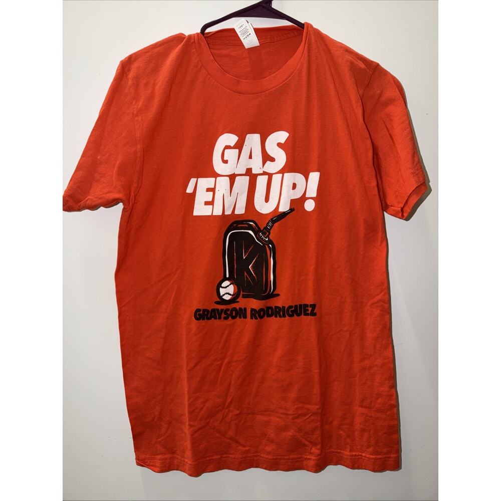 Grayson Rodriguez Gas 'Em Up SGA T-Shirt M Baltimore Orioles Orange MLB